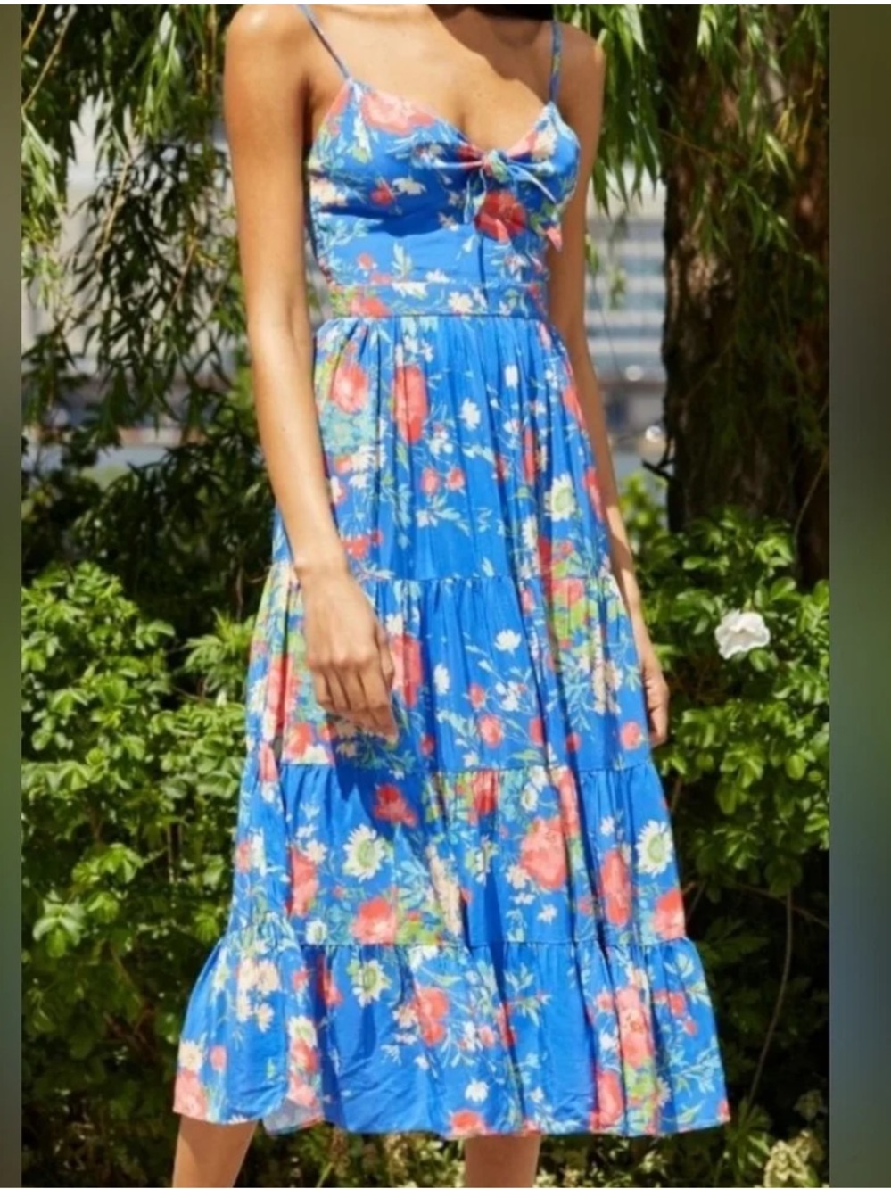 Yumi Kim Blue Floral Tiered Midi Dress